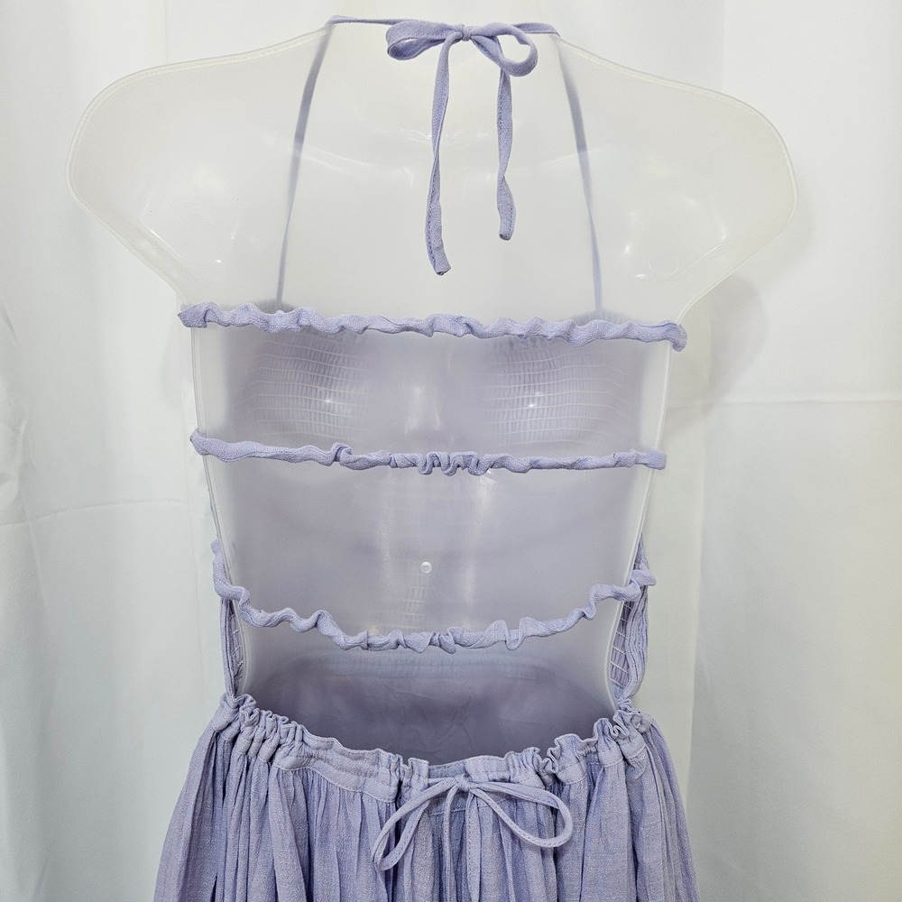 NWT Lavender Smocked Halter Maxi Dress Size L Tiered Ruffle beach peasant boho - Picture 5 of 11